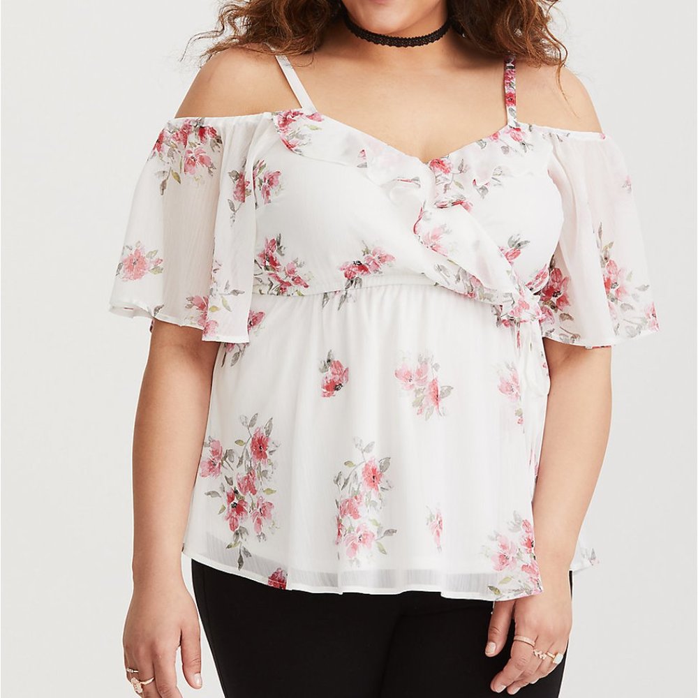 TORRID size 2 white floral cold shoulder top